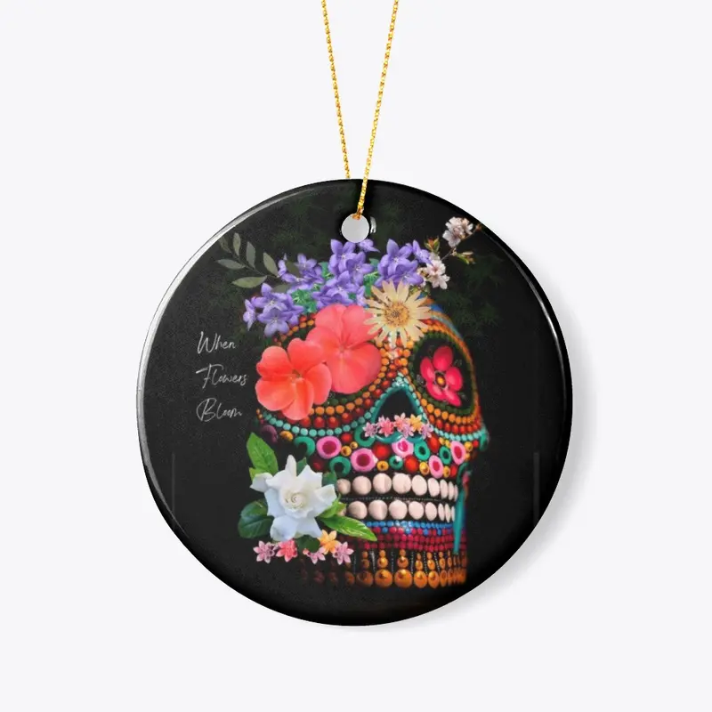 when flowers bloom skull ornament 